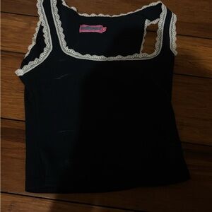 Edikted Black Crop Tank with White Lace Trim